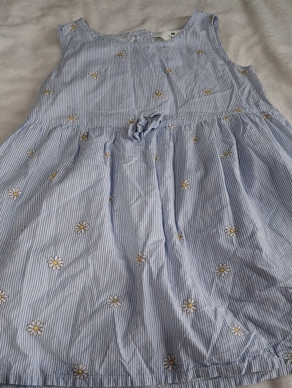 H&M Light Blue Striped Daisy Print Kids Dress